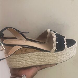 Cato Black and Cream Espadrille Wedges